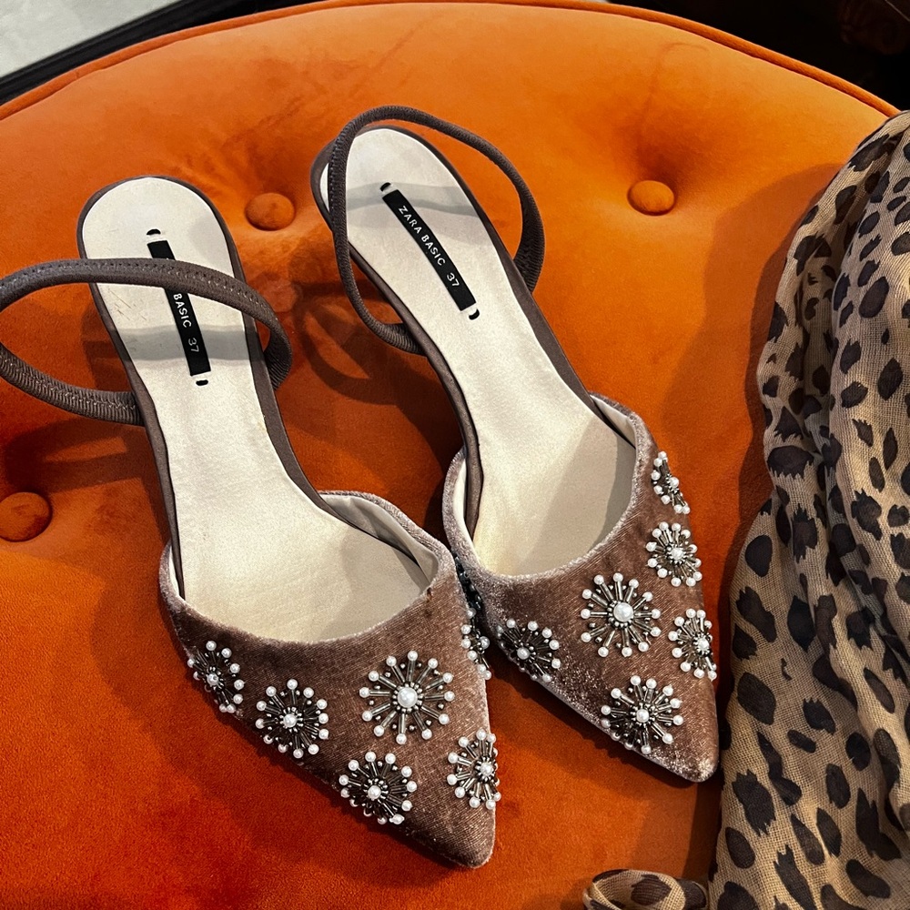 Zara Basic Slingback Beaded Heels